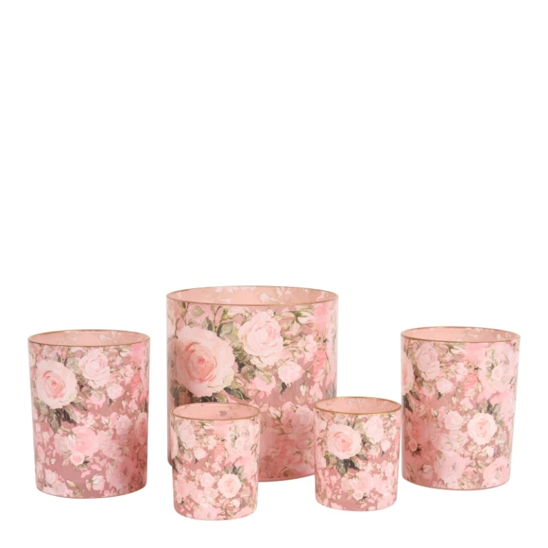 Kerzenhalter Blumenprint - rosa - Glas - 12,5 cm
