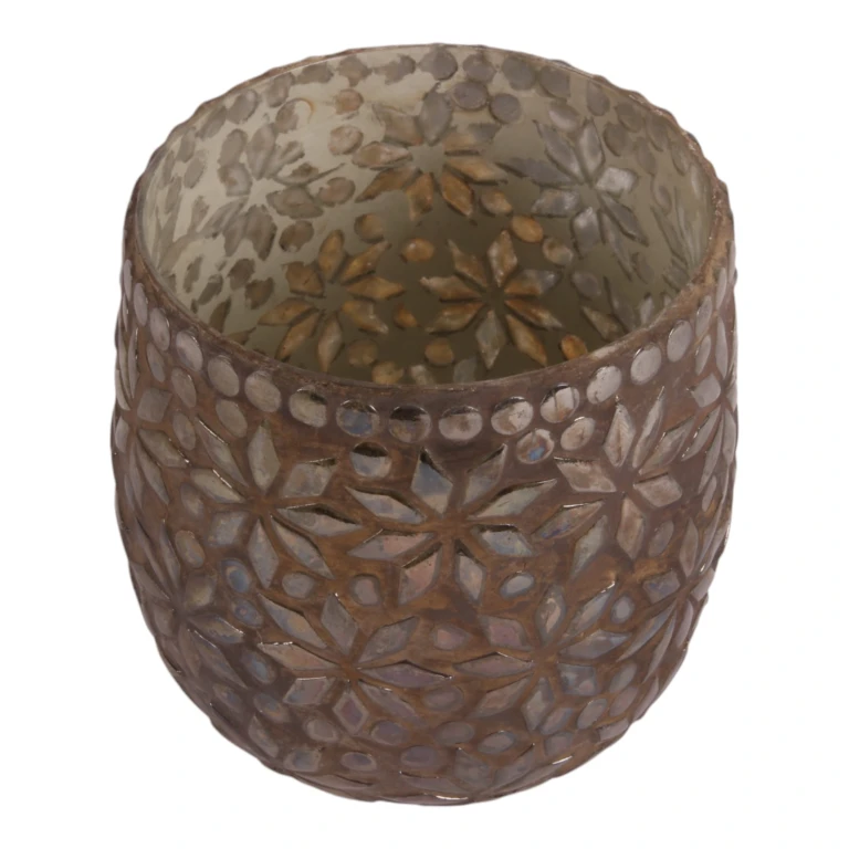 Teelichthalter Mosaikblume - braun - Glas - 12 cm