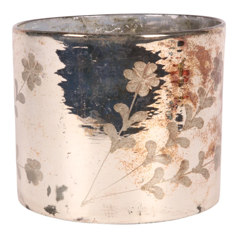 Teelichthalter Blumen - Gold - Glas - 18 cm