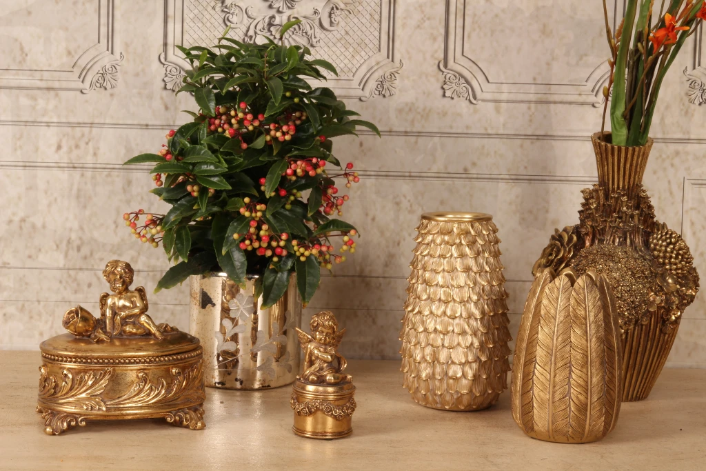 Teelichthalter Blumen - Gold - Glas - 18 cm