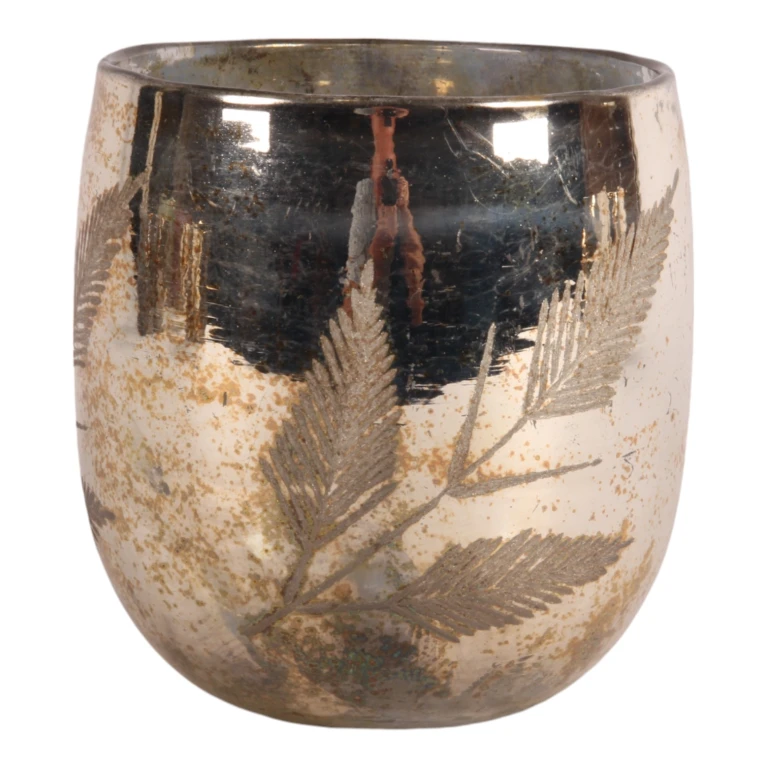 Teelichthalter Blätter - 16 cm - Gold - Glas