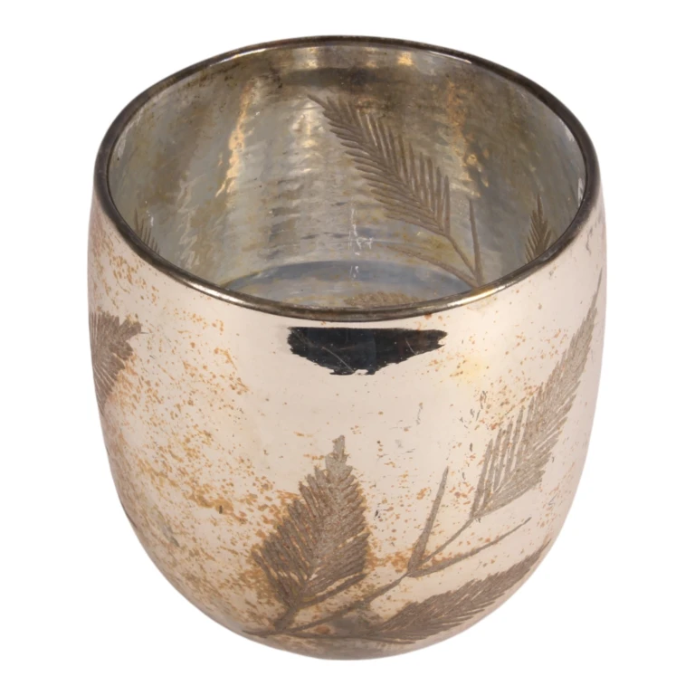 Teelichthalter Blätter - 16 cm - Gold - Glas