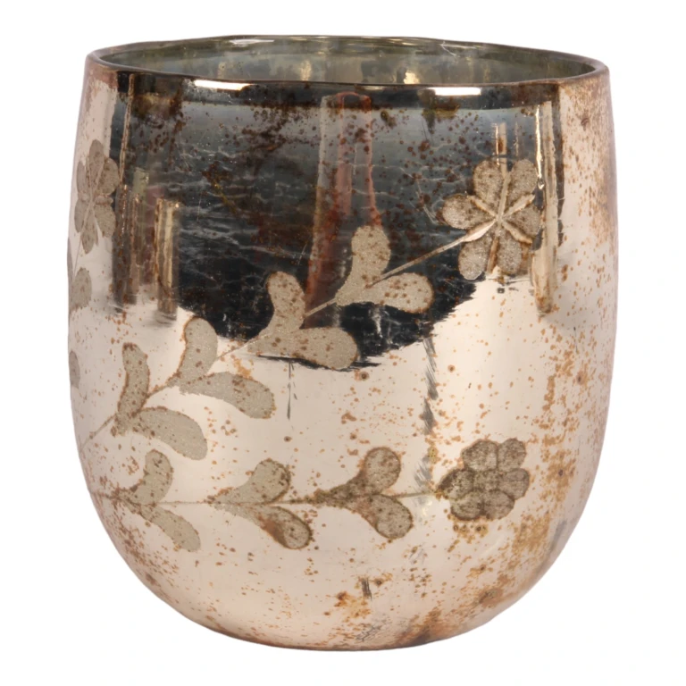 Kerzenhalter Blumen - Gold - Glas - 16 cm