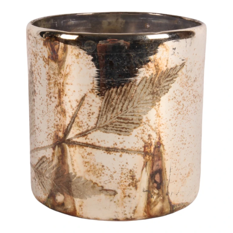Teelichthalter Blätter - silber - Glas - 12 cm