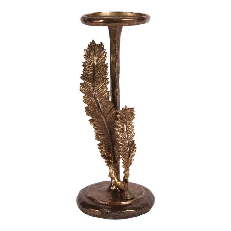 Kerzenständer Federn - 28 cm - gold - Aluminium