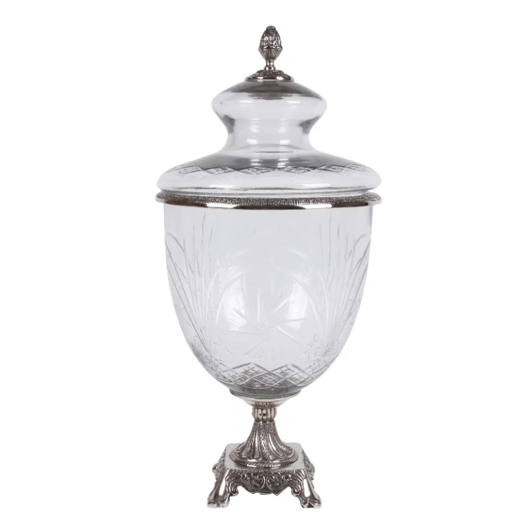 Vase mit Deckel - 51 cm - Silber - Glas und Aluminium