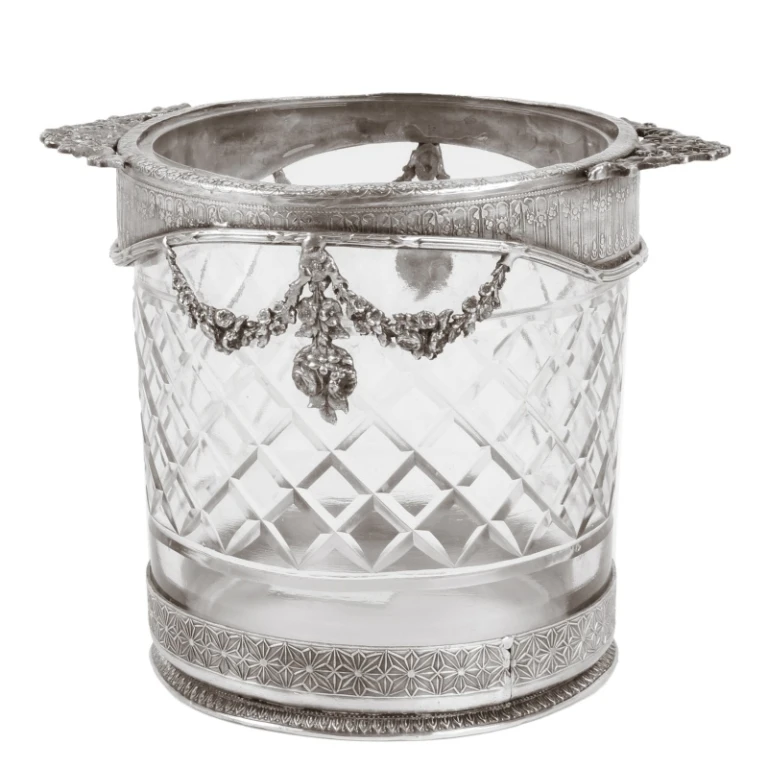 Flaschenhalter - silber - 15 cm - Messing und Glas