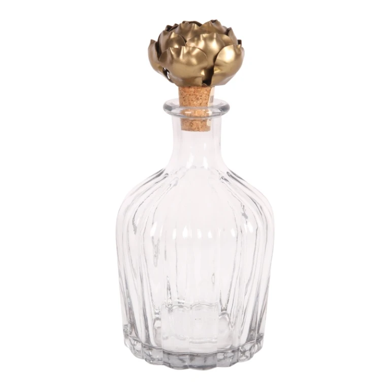 Dekorative Flasche mit Rosenstopper - 20 cm - Gold - Holz